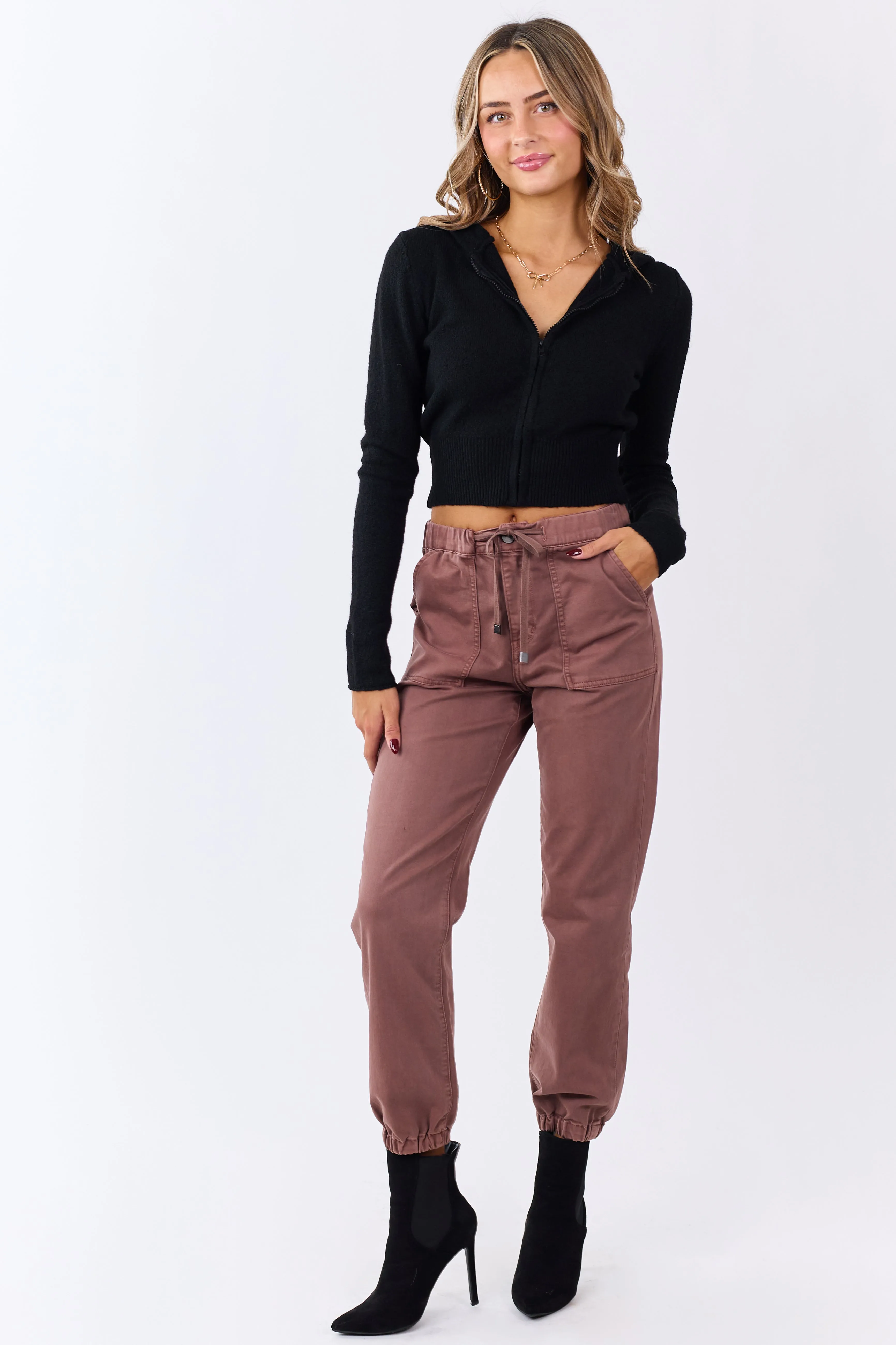 Black Zip Up Hooded Cropped Knit Jacket sold by Lime Lush product image thumbnail 2