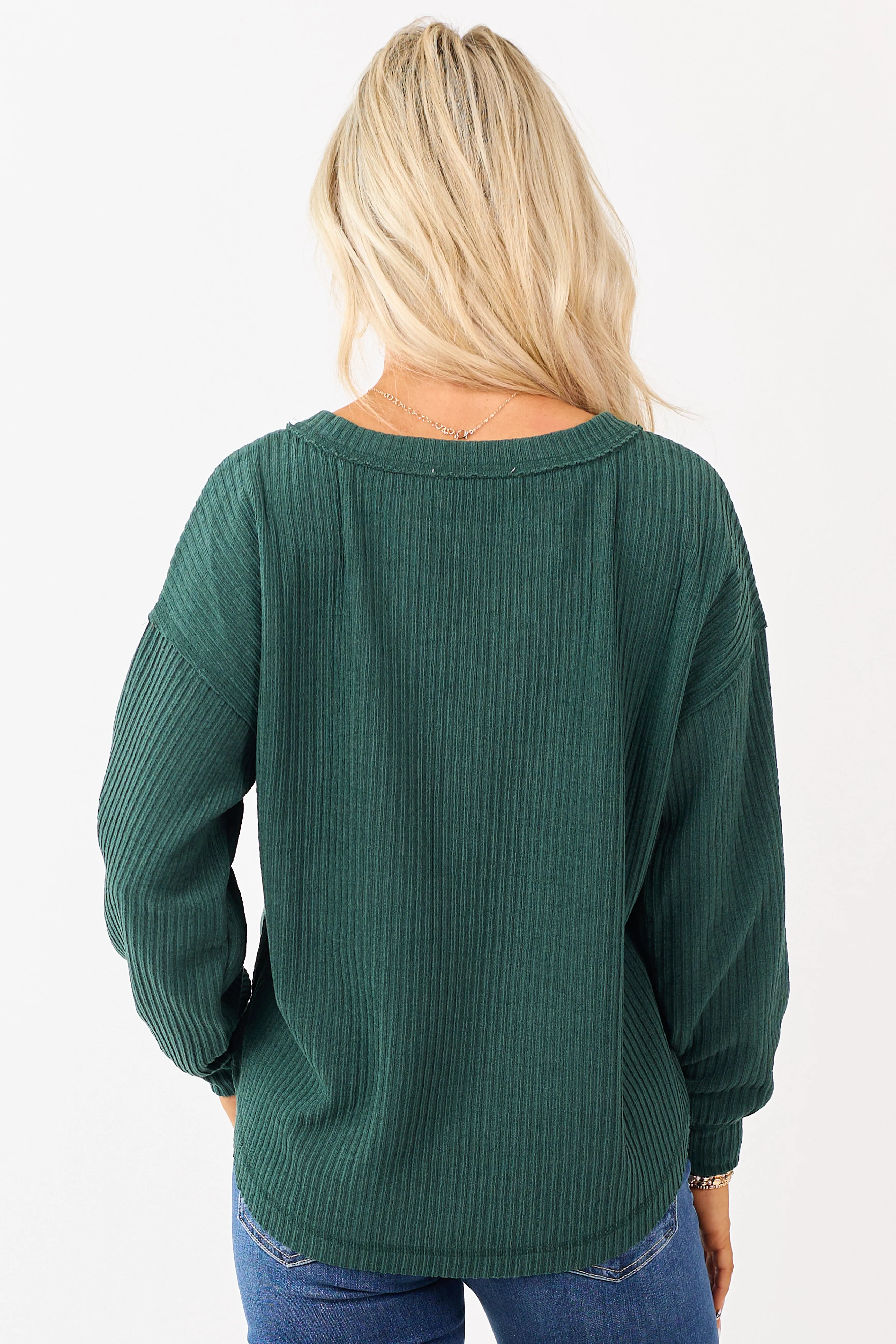 Pine Green Long Sleeve Knit Henley Top sold by Lime Lush product image thumbnail 5