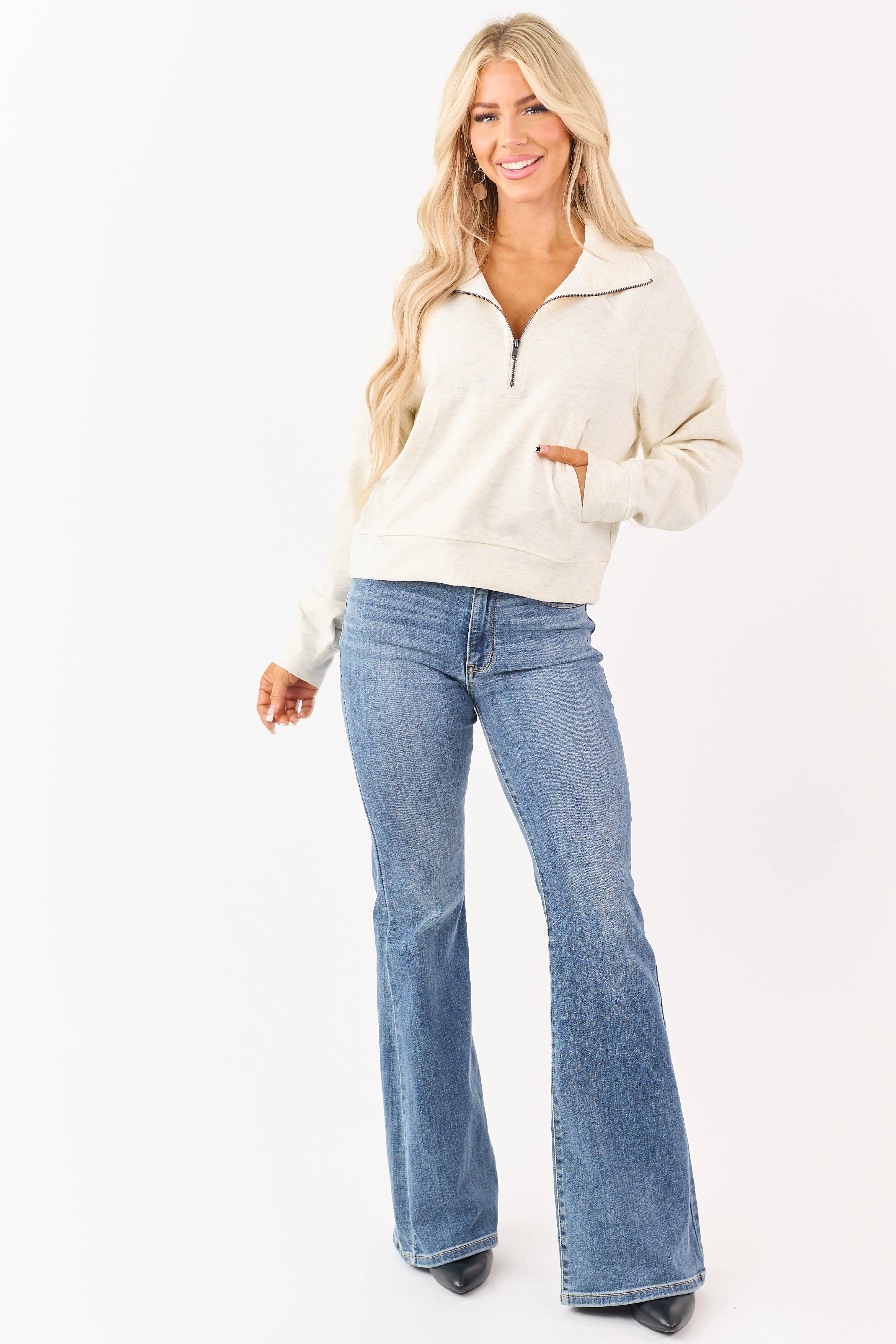 Heathered Cream Scuba Knit Pullover Sweatshirt sold by Lime Lush product image thumbnail 2
