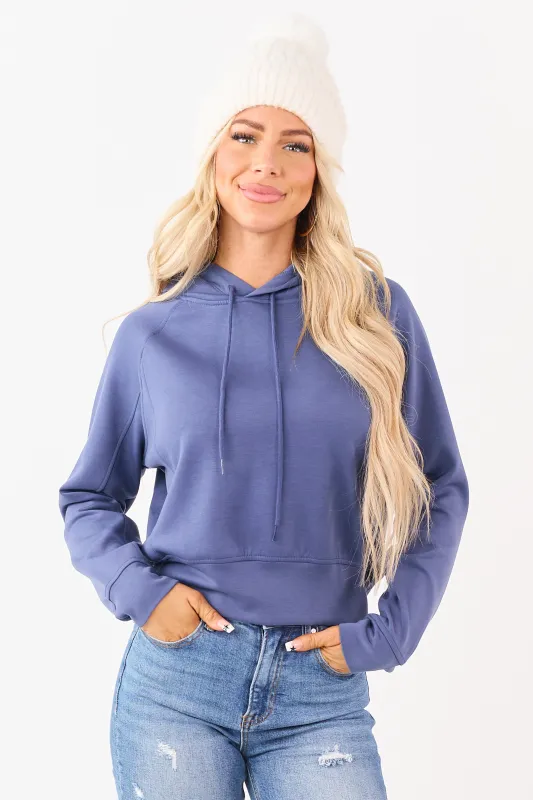 Dusty Blue Soft Scuba Knit Drawstring Hoodie sold by Lime Lush