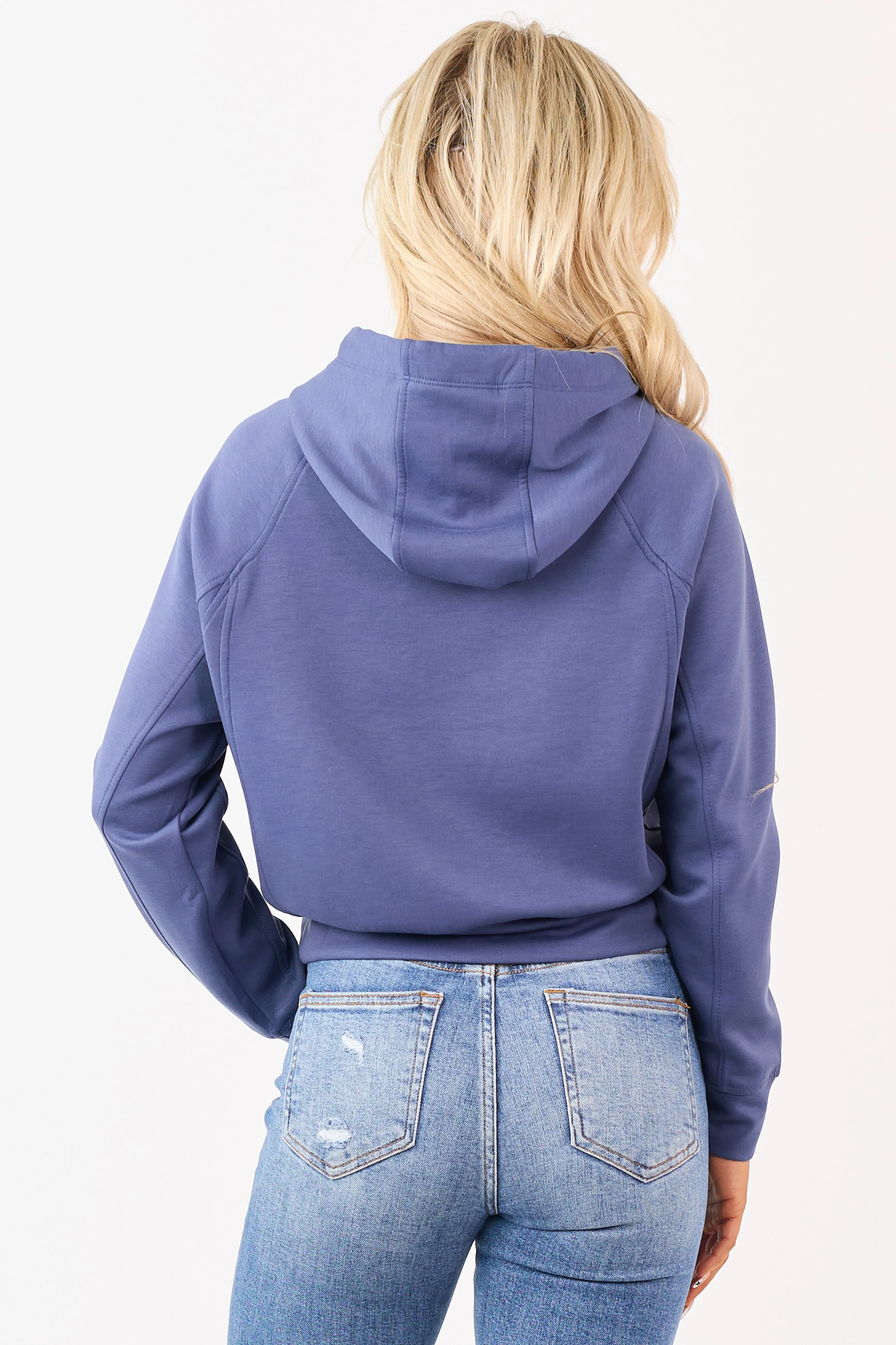 Dusty Blue Soft Scuba Knit Drawstring Hoodie sold by Lime Lush product image thumbnail 5