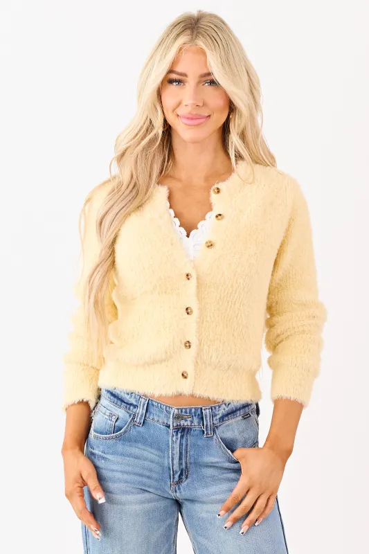 Buttercream Eyelash Knit Button Down Cardigan sold by Lime Lush