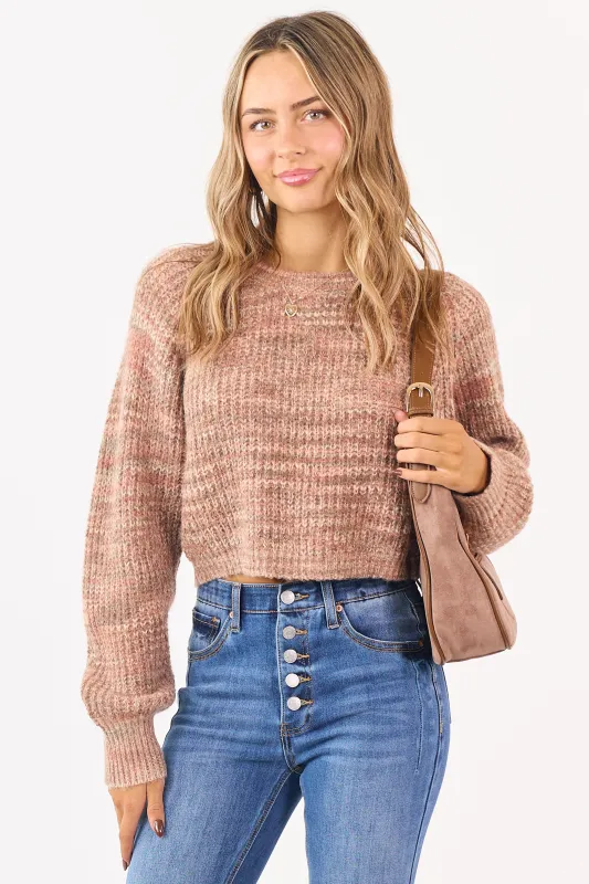 Taupe Ribbed Knit Marled Wool Blend Crop Sweater sold by Lime Lush