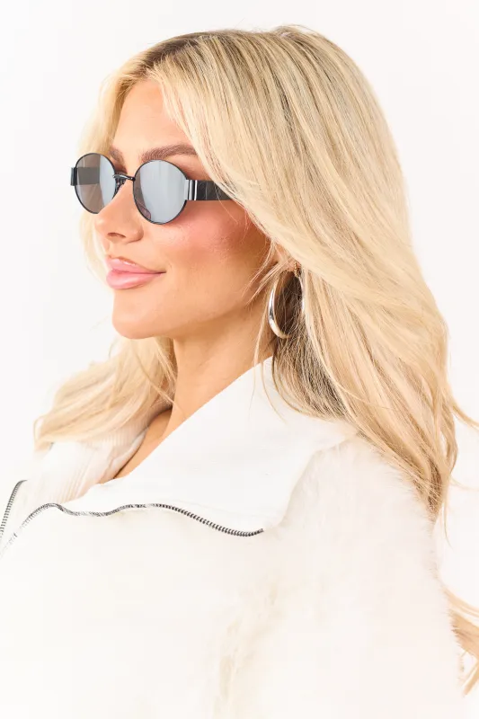 Black Metallic Frame Oval Lens Sunglasses made by Lime Lush