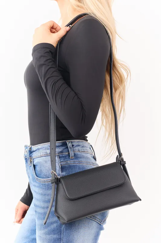 Black Faux Leather Adjustable Buckle Strap Handbag sold by Lime Lush