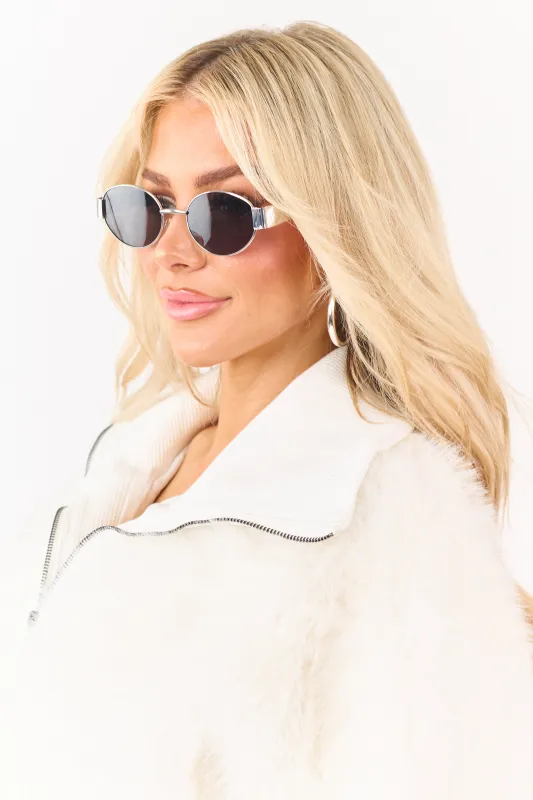 Silver Metallic Frame Oval Lens Sunglasses made by Lime Lush