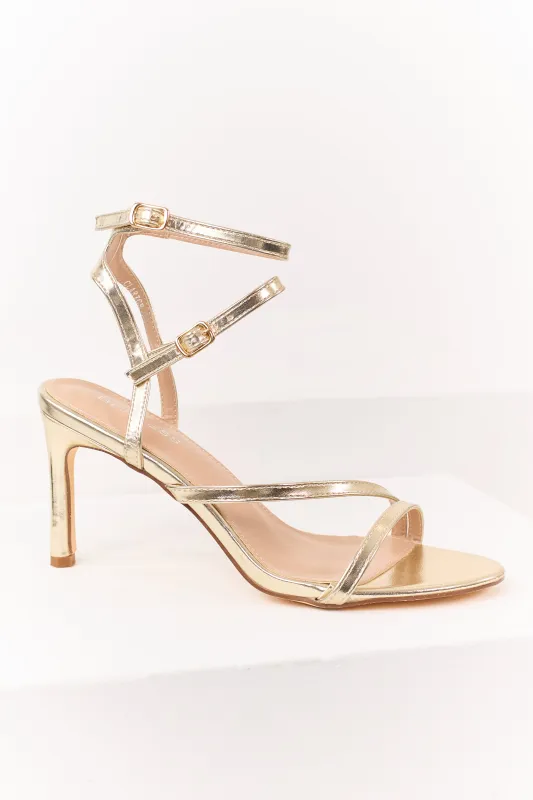 Gold Faux Leather Double Ankle Strap Heels sold by Lime Lush