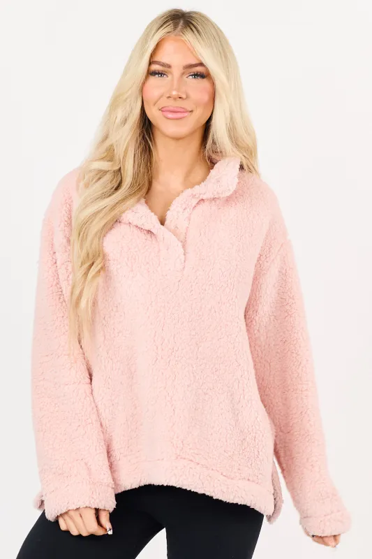 Cherry Blossom Collared Pullover Sherpa Jacket sold by Lime Lush
