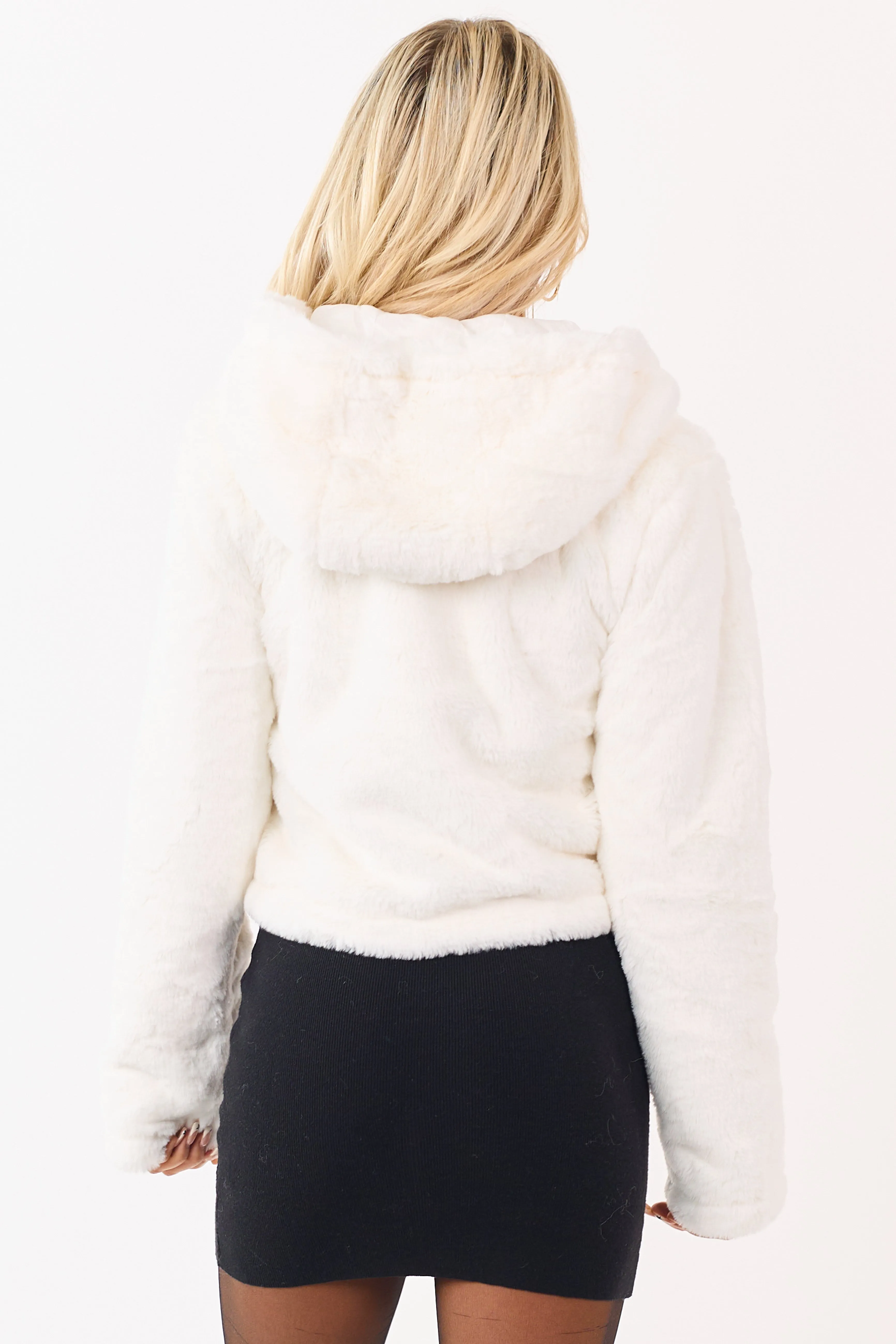 Ivory Faux Fur Hooded Zip Up Jacket sold by Lime Lush product image thumbnail 5
