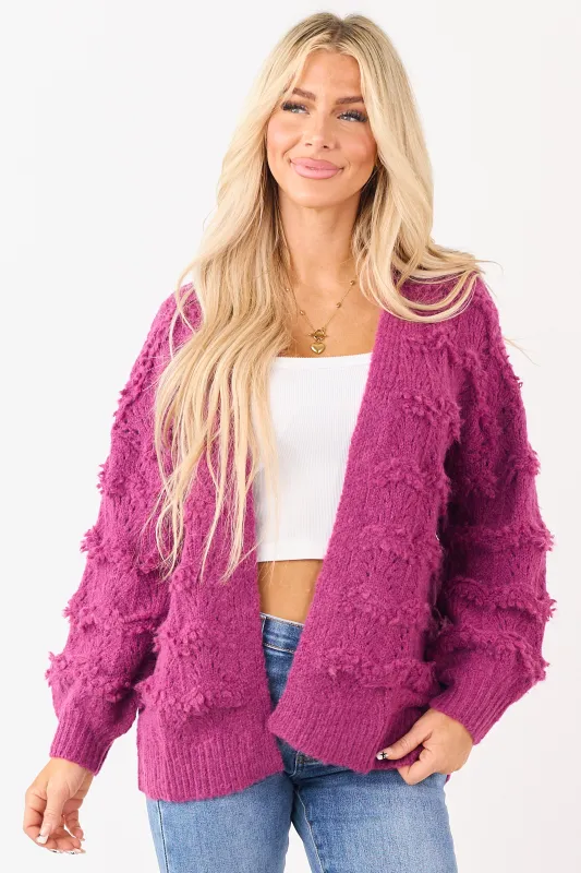 Boysenberry Pointelle Wool Blend Open Front Cardigan sold by Lime Lush
