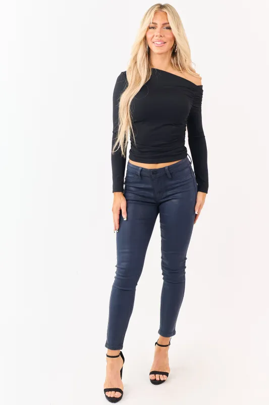 KanCan Navy Mid Rise Coated Stretchy Skinny Jeans made by Lime Lush