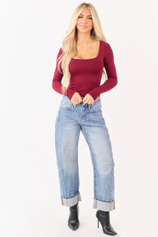 Mica Denim Medium Wash Cuffed Barrel Jeans sold by Lime Lush