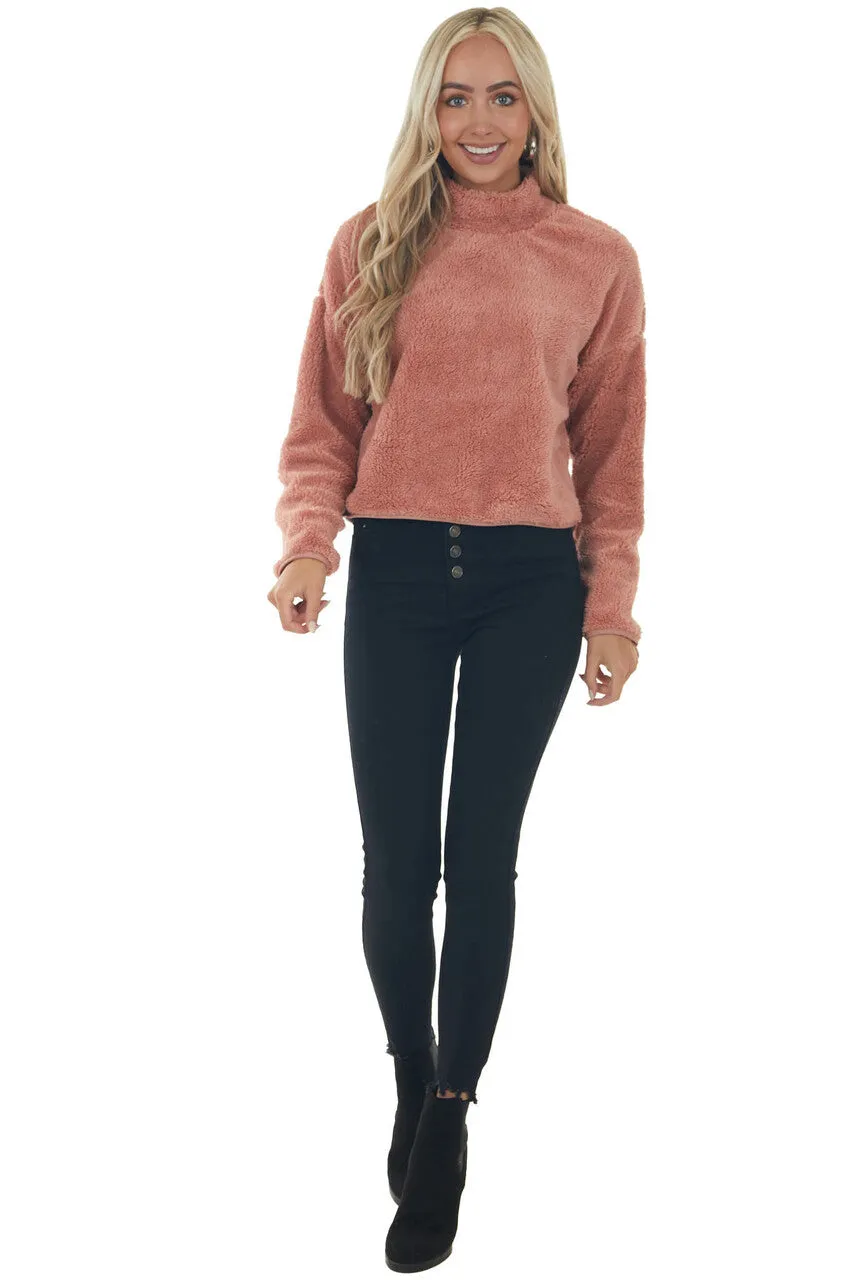Hazy Pink Soft Faux Fur Mock Neck Crop Top sold by Lime Lush product image thumbnail 4