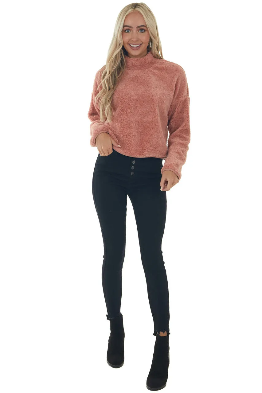 Hazy Pink Soft Faux Fur Mock Neck Crop Top sold by Lime Lush product image thumbnail 3