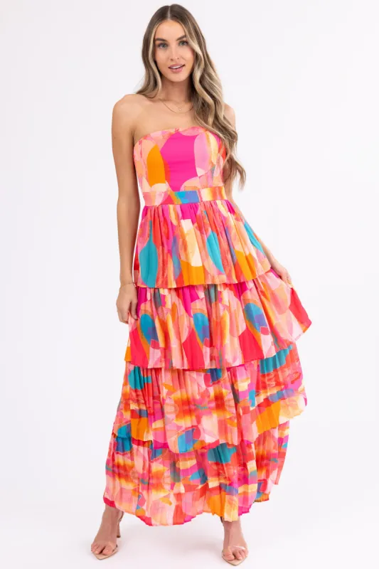 Flying Tomato Magenta Abstract Print Maxi Dress made by Flying Tomato