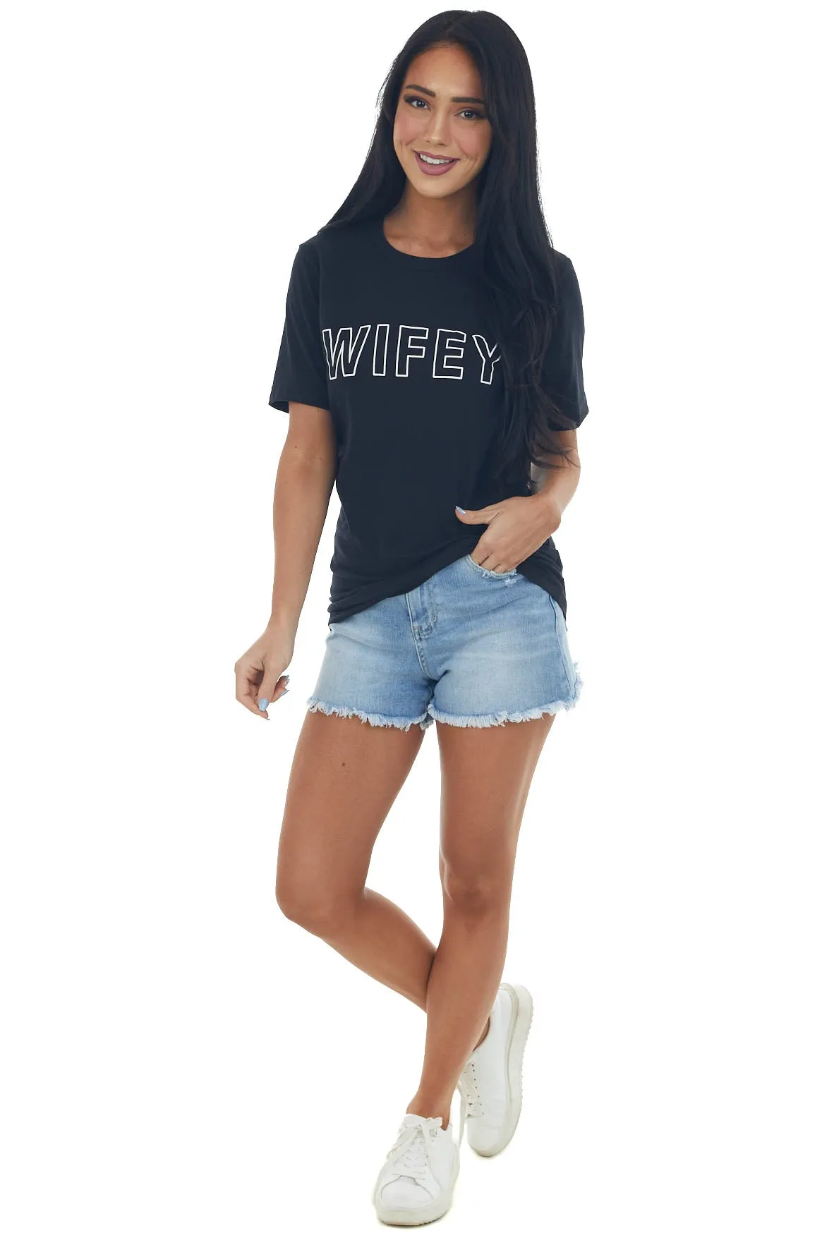 Black 'Wifey' Short Sleeve Graphic Tee sold by Lime Lush product image thumbnail 2