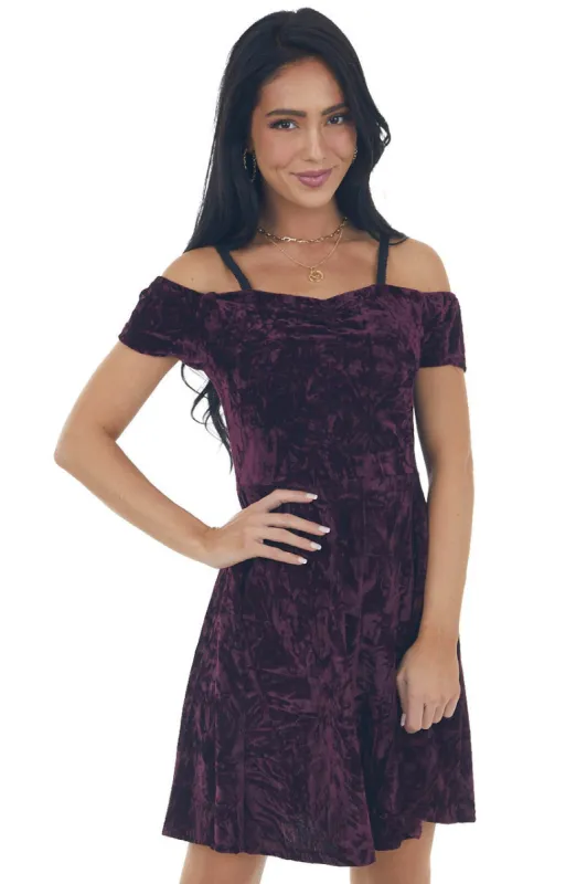 Plum Velvet Cold Shoulder Cap Sleeve Dress sold by Lime Lush