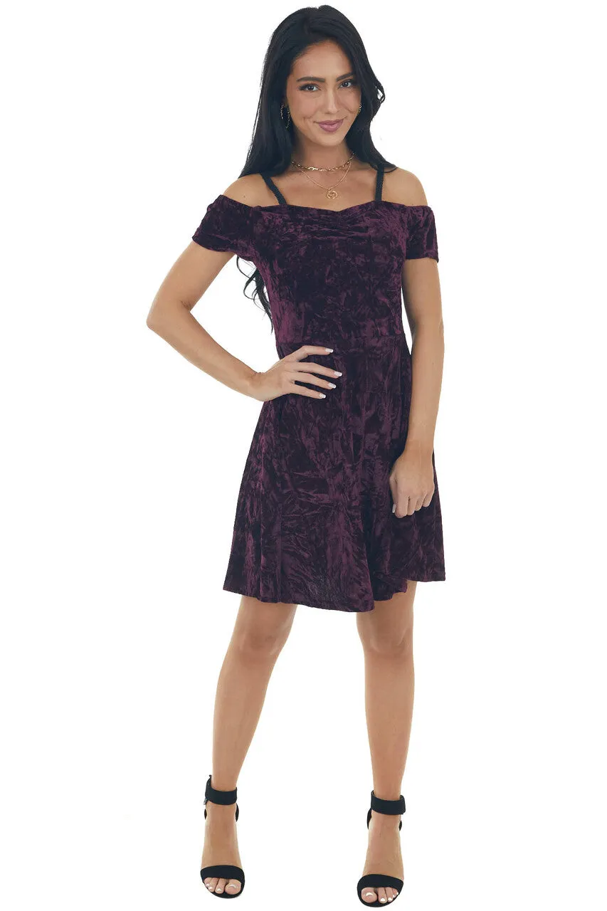 Plum Velvet Cold Shoulder Cap Sleeve Dress sold by Lime Lush product image thumbnail 2