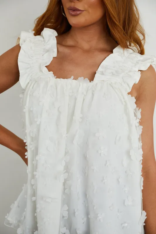 Pearl White Floral Embellished Sleeveless Blouse sold by Lime Lush