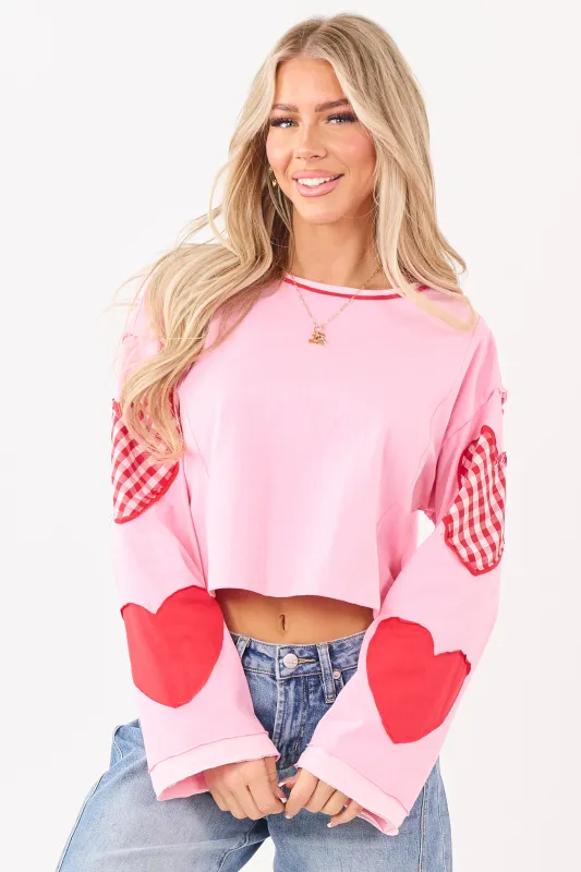 Bubble Gum Cotton Heart Patchwork Boxy Top sold by Lime Lush