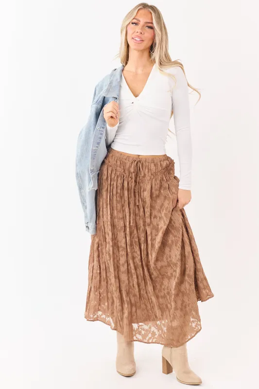 Listicle Coffee Textured Floral Lace Maxi Skirt sold by Lime Lush