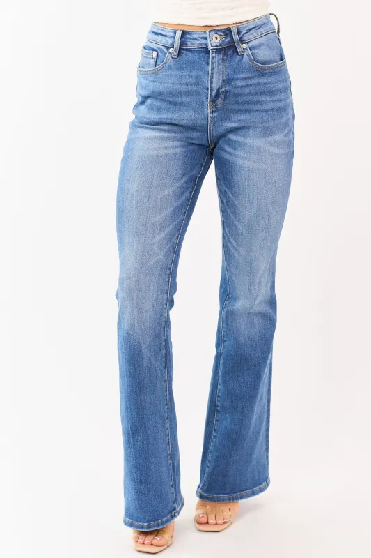 Mica Denim Medium Wash Stretchy Flare Leg Jeans sold by Lime Lush