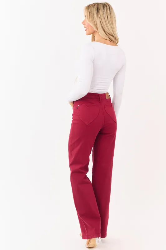 Judy Blue Wine Heart Pocket Stretchy Straight Jeans made by Judy Blue
