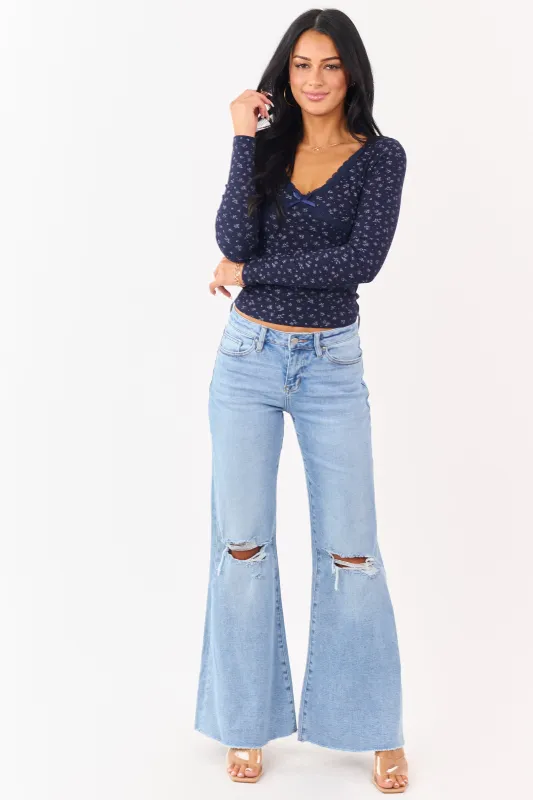 Mica Denim Light Wash Stretchy Wide Flare Leg Jeans sold by Lime Lush