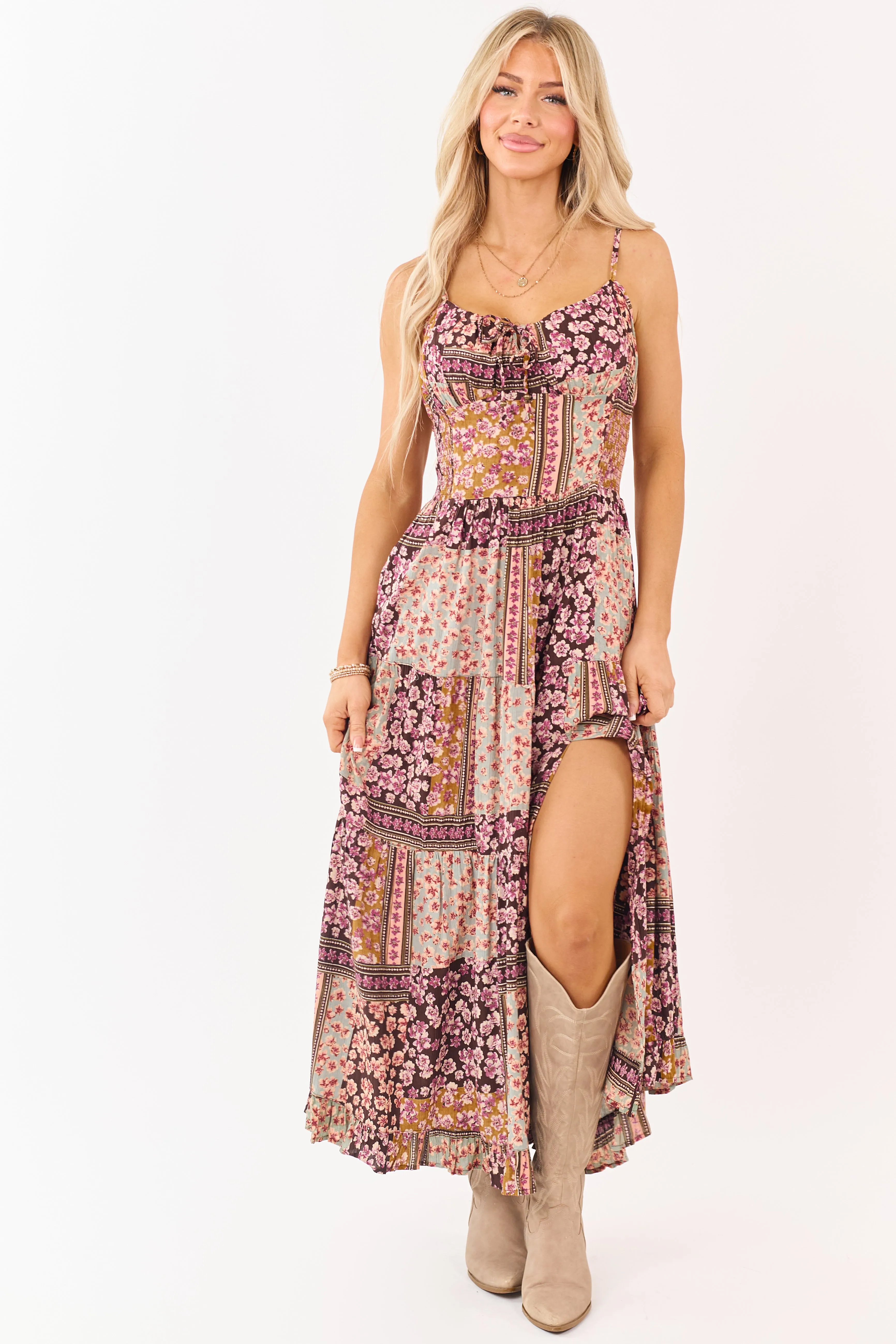 Cocoa Boho Tile Print Sleeveless Maxi Dress sold by Lime Lush