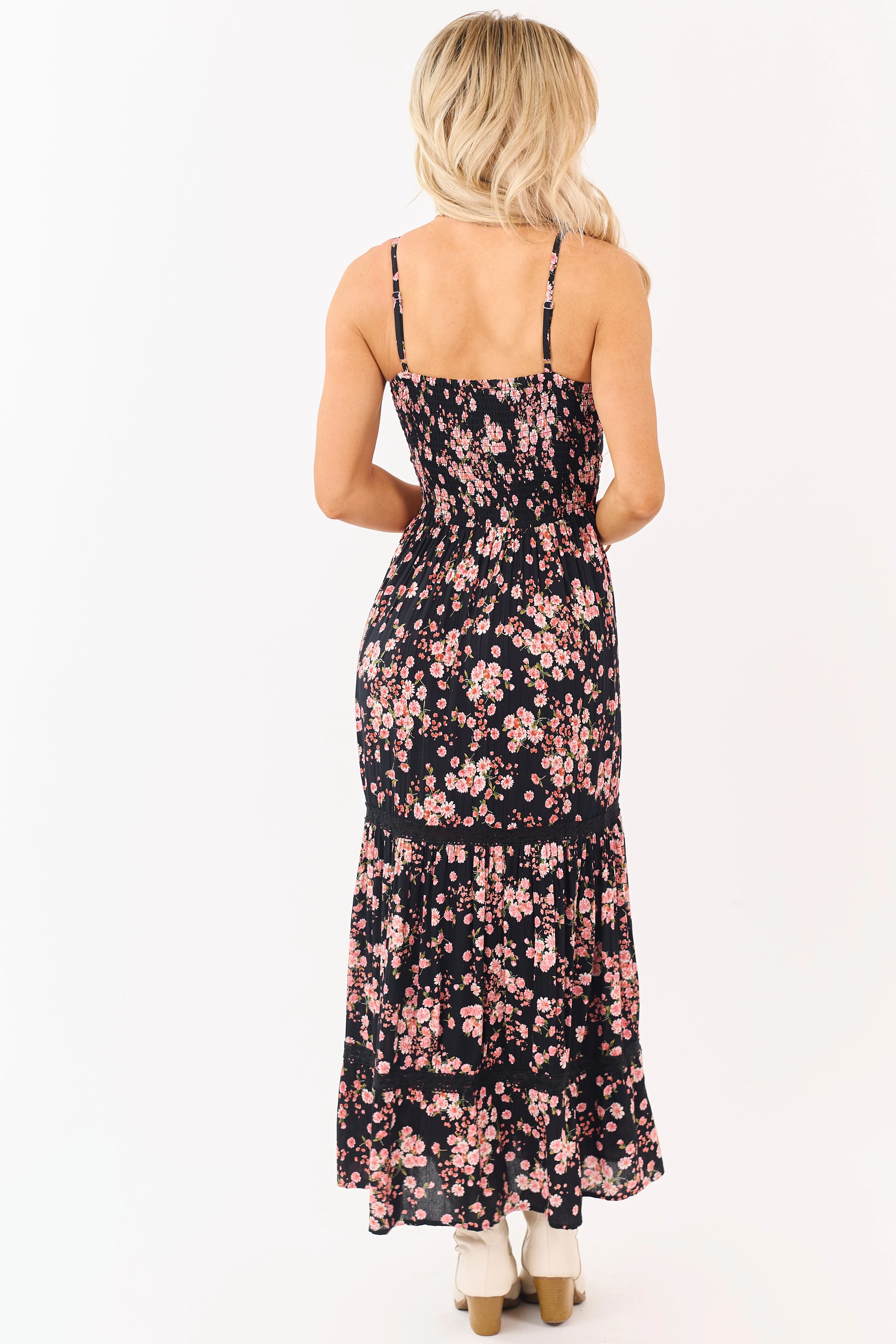 Black Floral Print Front Twist Deep V Maxi Dress sold by Lime Lush product image thumbnail 5