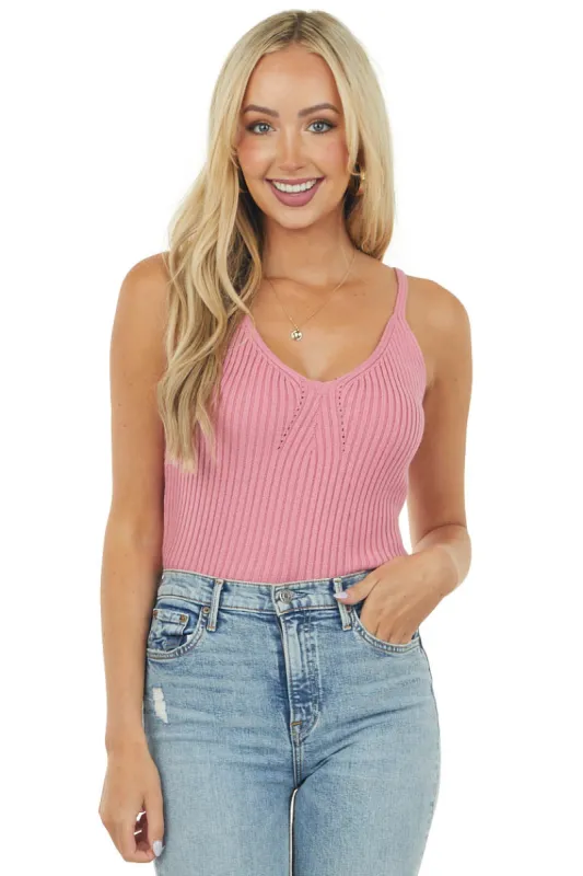 Punch Thick Ribbed Knit Pointelle Tank Top sold by Lime Lush