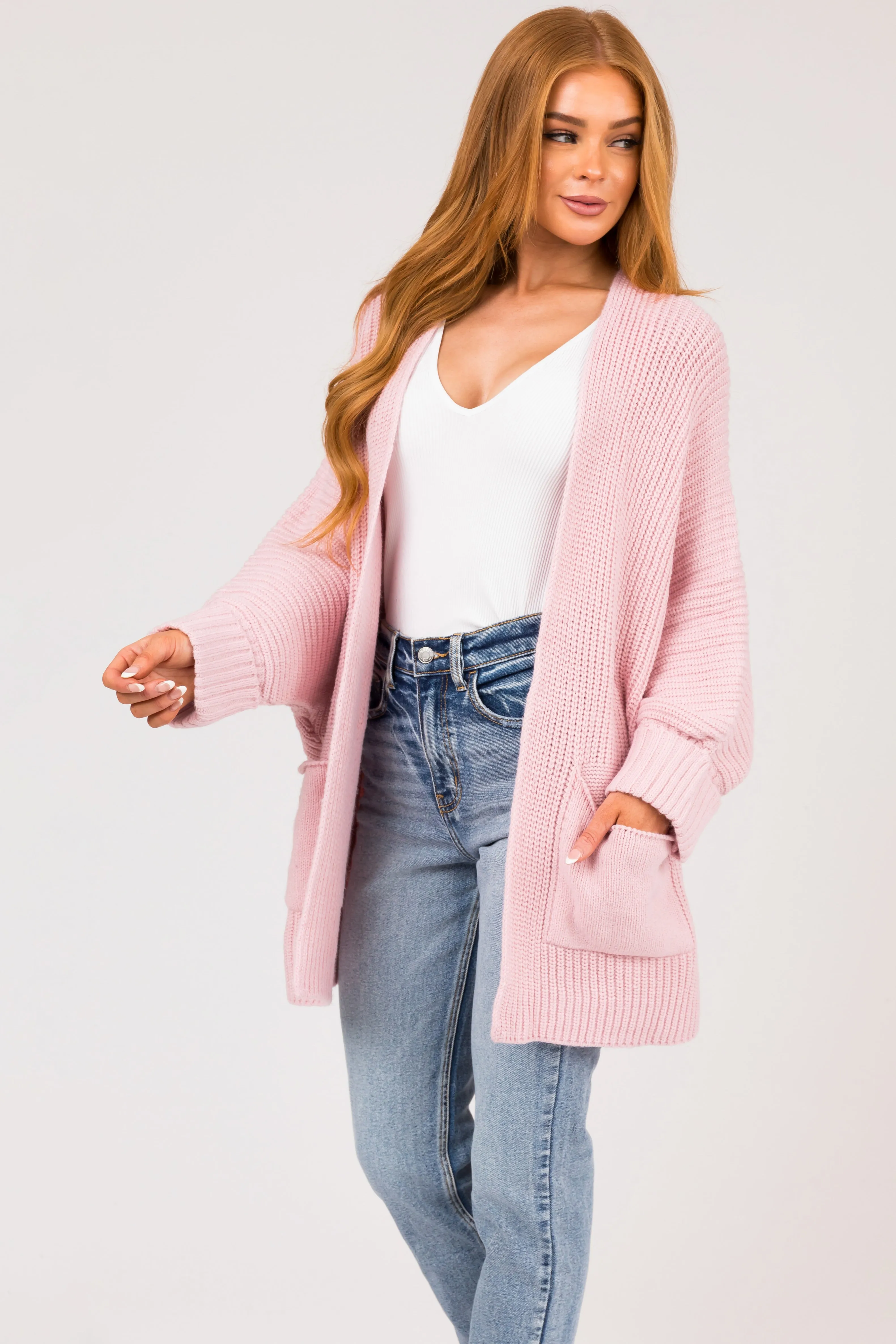Tea Rose Oversized Knit Cardigan with Folded Sleeves sold by Lime Lush product image thumbnail 4
