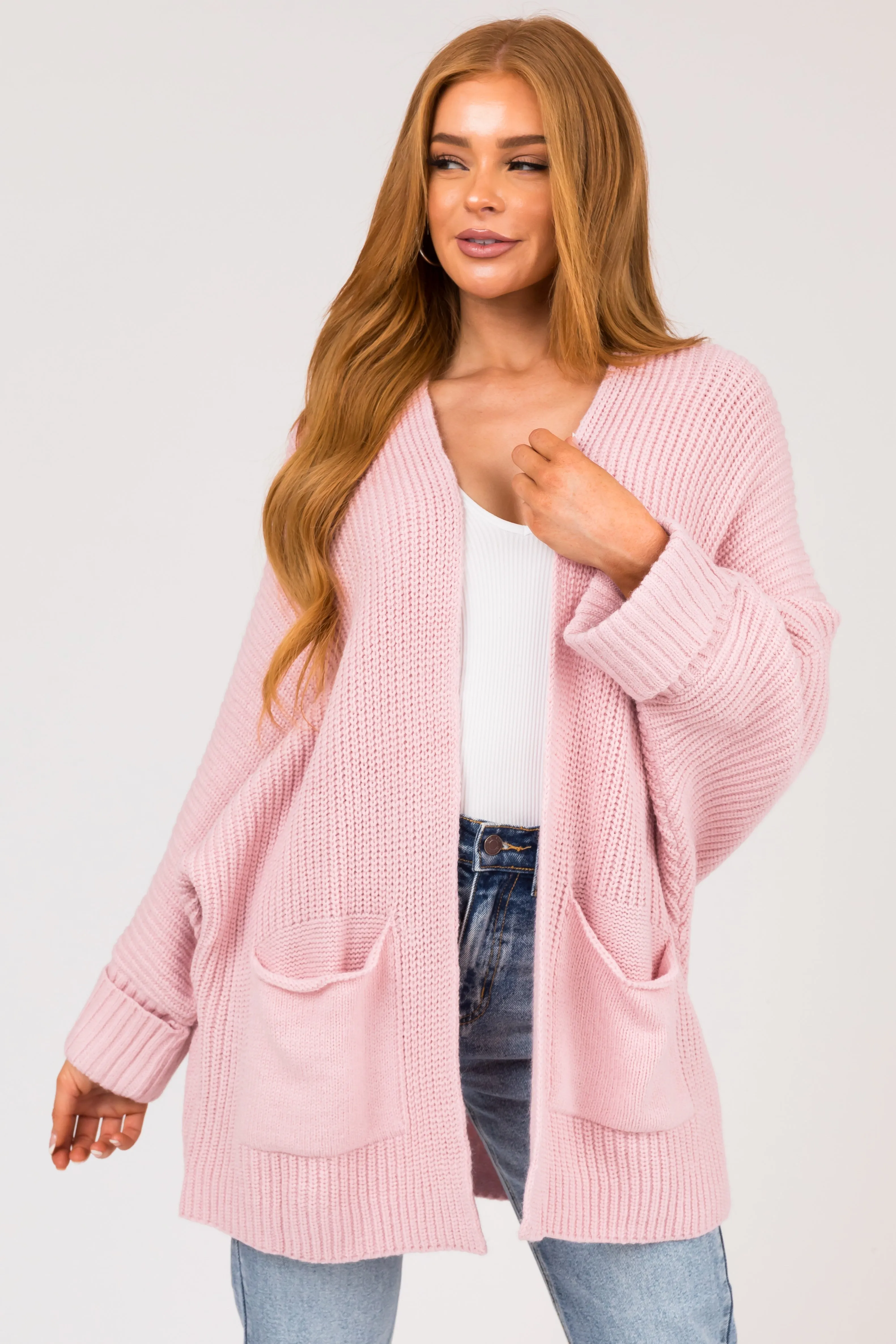 Tea Rose Oversized Knit Cardigan with Folded Sleeves sold by Lime Lush