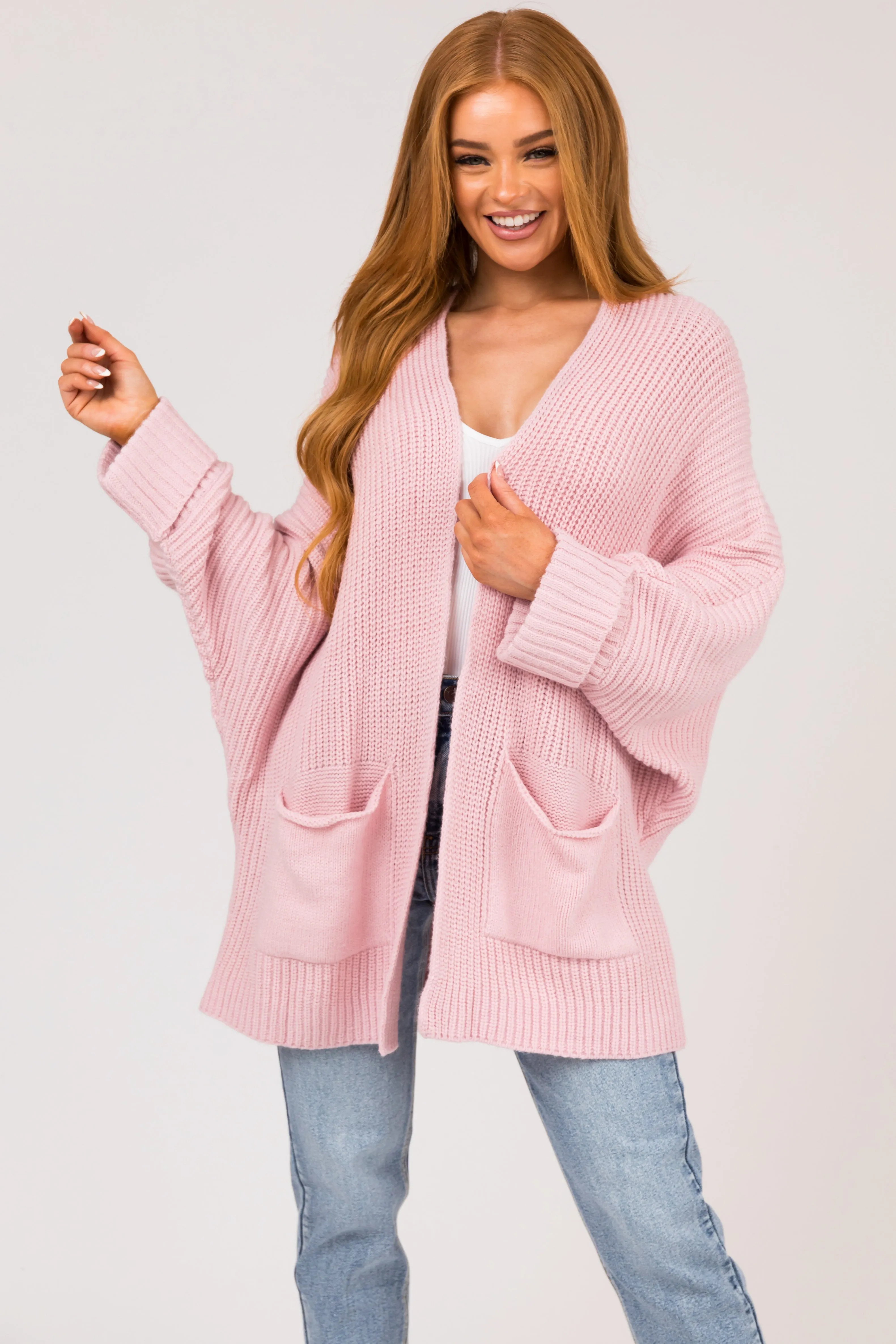 Tea Rose Oversized Knit Cardigan with Folded Sleeves sold by Lime Lush product image thumbnail 2