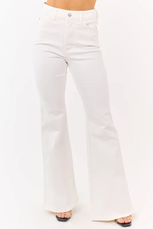 Judy Blue White Tummy Control Stretchy Flare Jeans sold by Lime Lush