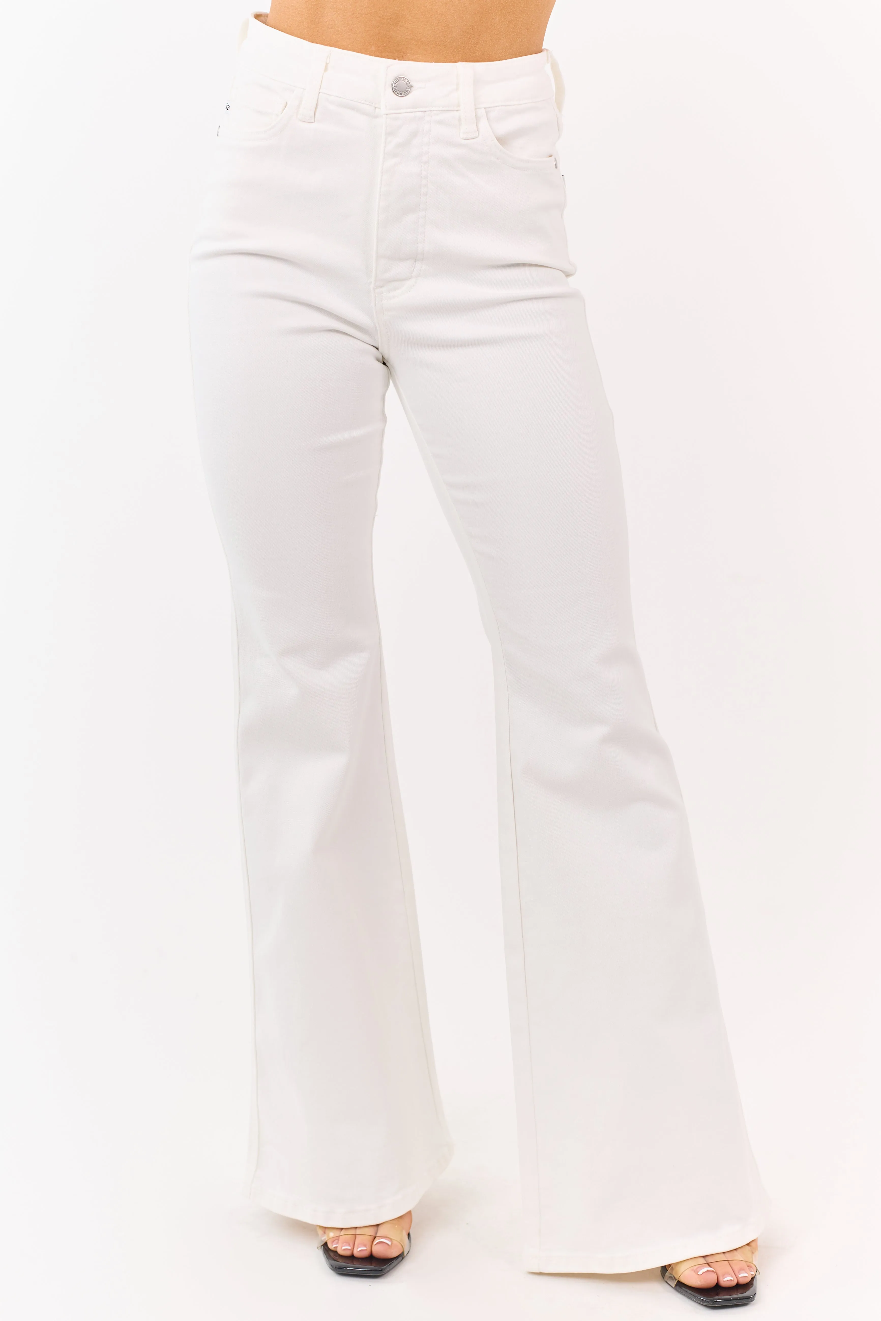 Judy Blue White Tummy Control Stretchy Flare Jeans sold by Lime Lush