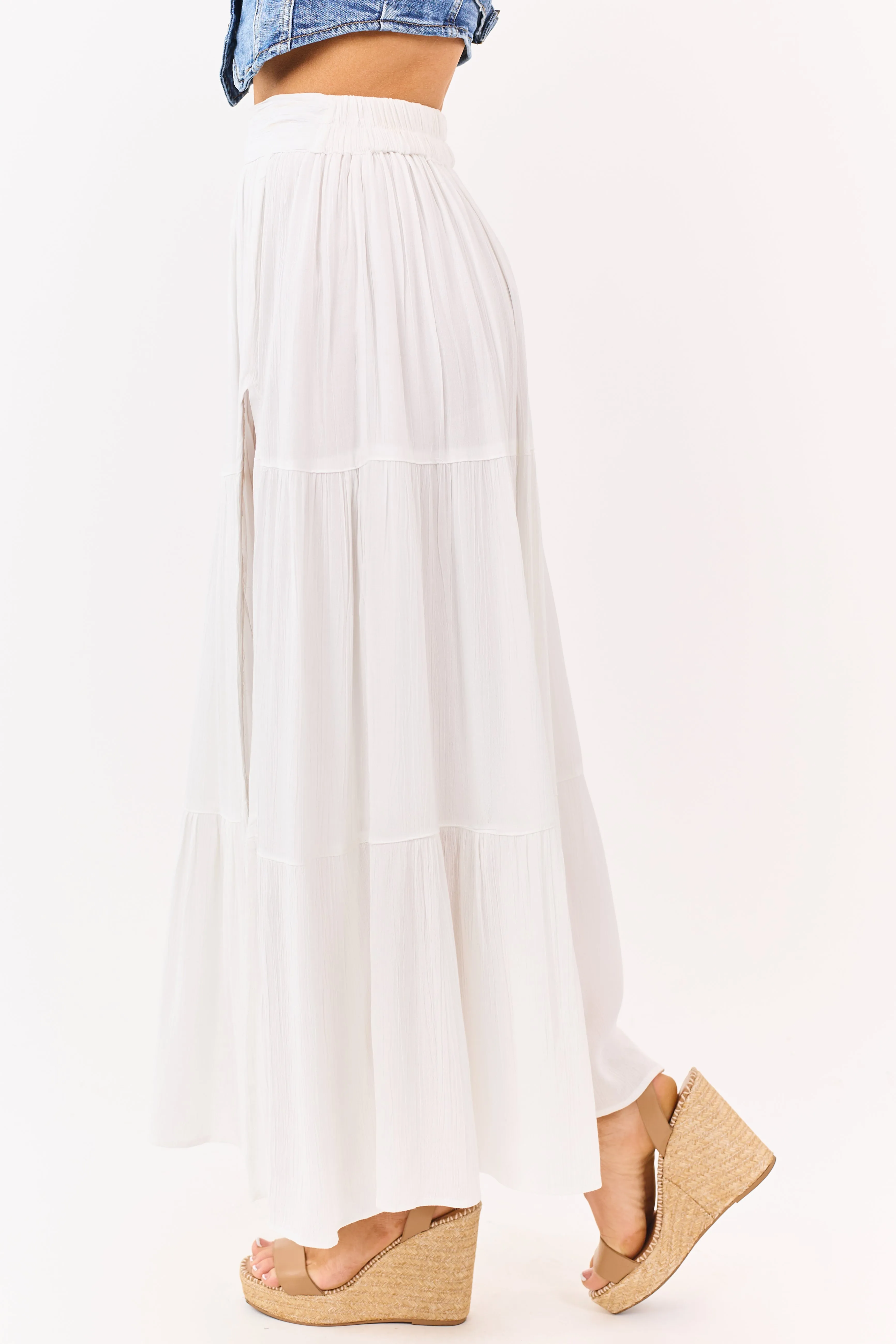 White Tiered Side Slit Maxi Skirt sold by Lime Lush product image thumbnail 3