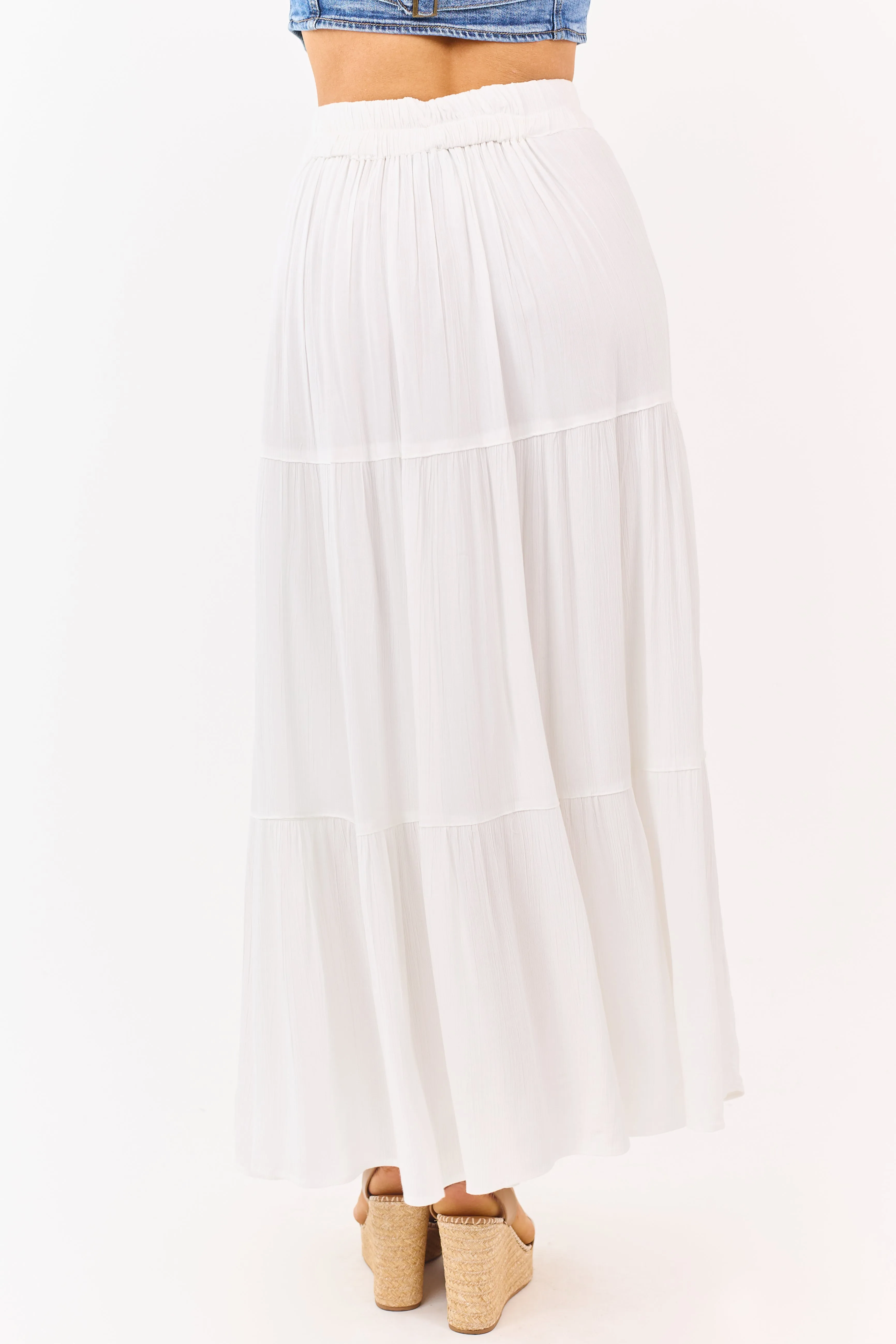 White Tiered Side Slit Maxi Skirt sold by Lime Lush product image thumbnail 4