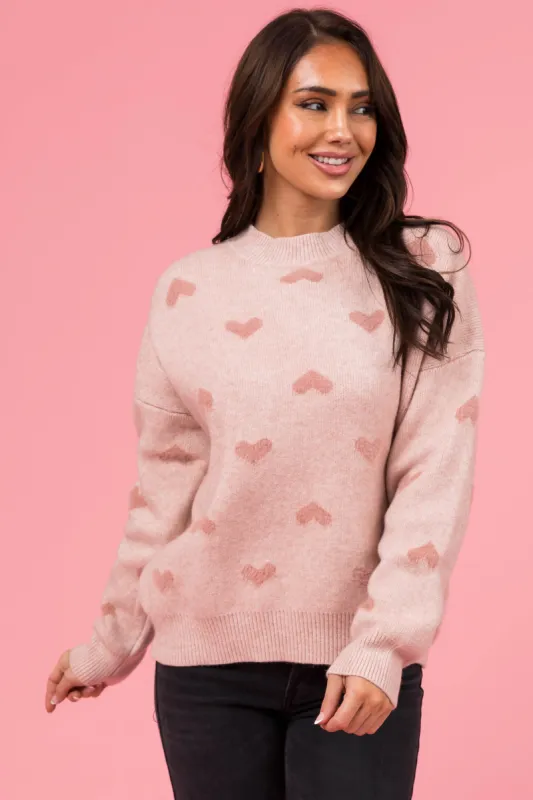 Tea Rose Heart Pattern Long Sleeve Sweater sold by Lime Lush