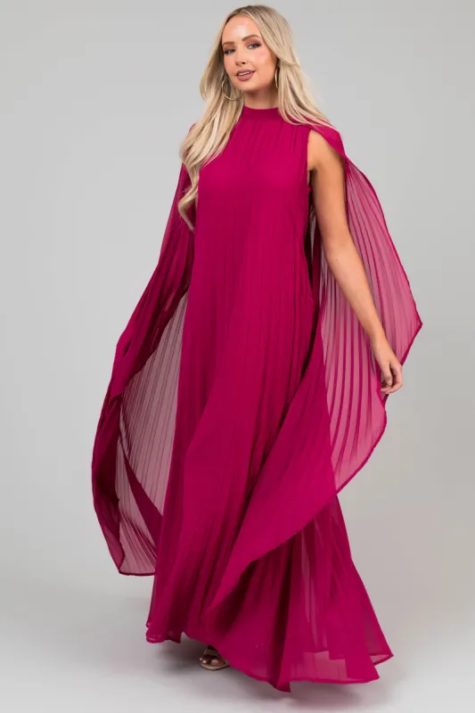 Flying Tomato Mulberry Pleated Maxi Dress with Cape sold by Lime Lush