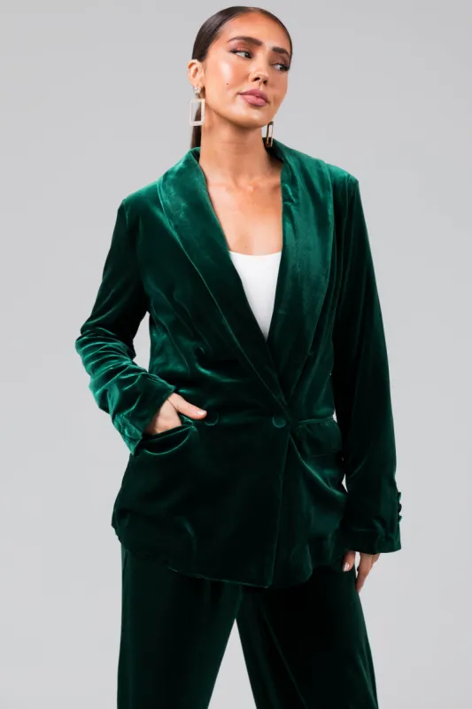 Forest Double Button Velvet Blazer sold by Lime Lush