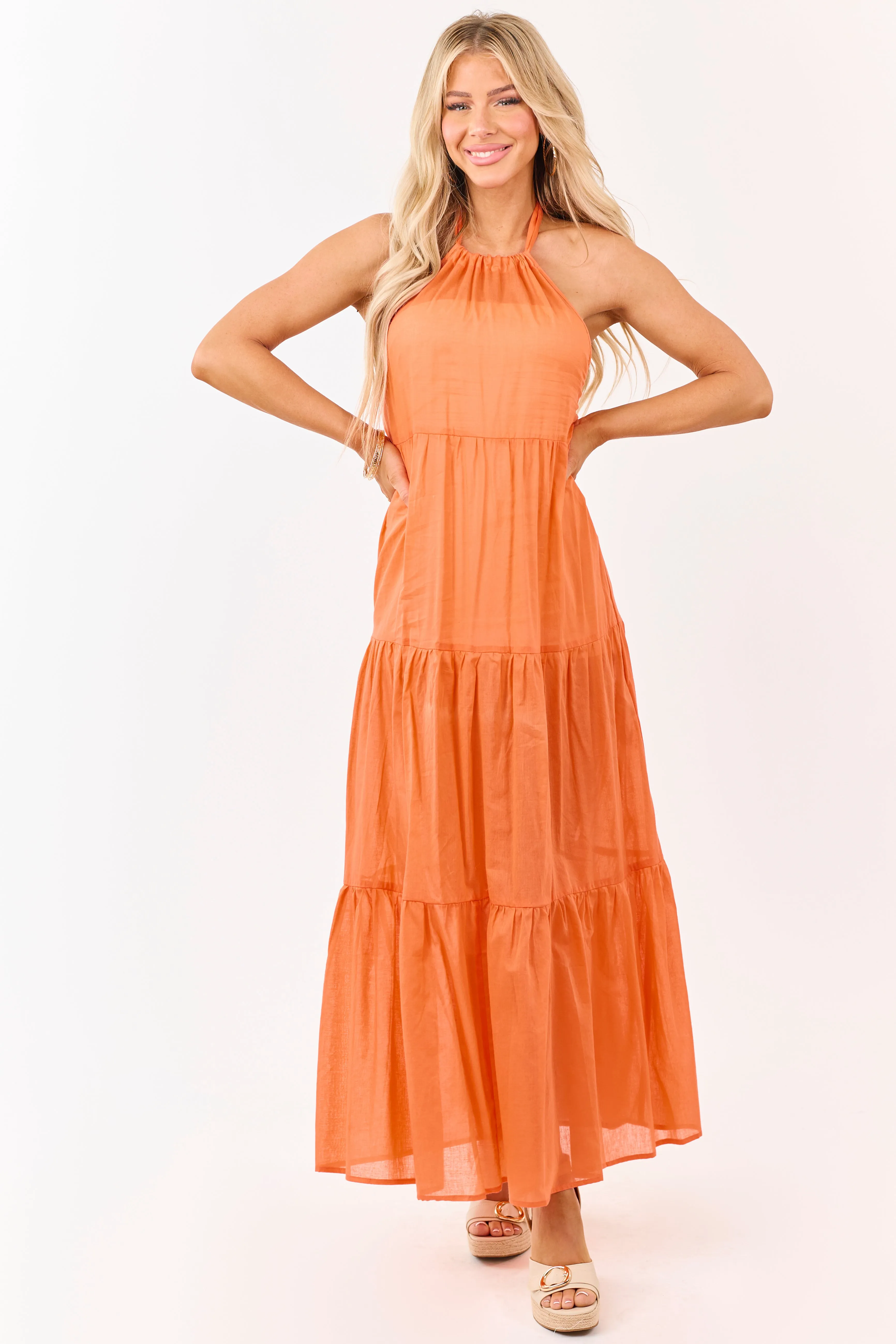 Sunset Cotton Halter Neck Cover Up Maxi Dress sold by Lime Lush product image thumbnail 3