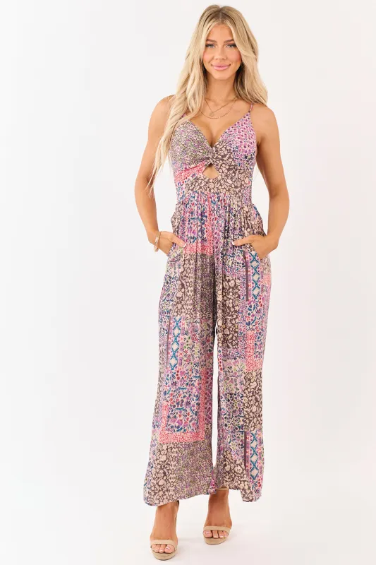 Multicolor Patchwork Floral Sleeveless Jumpsuit made by Angie