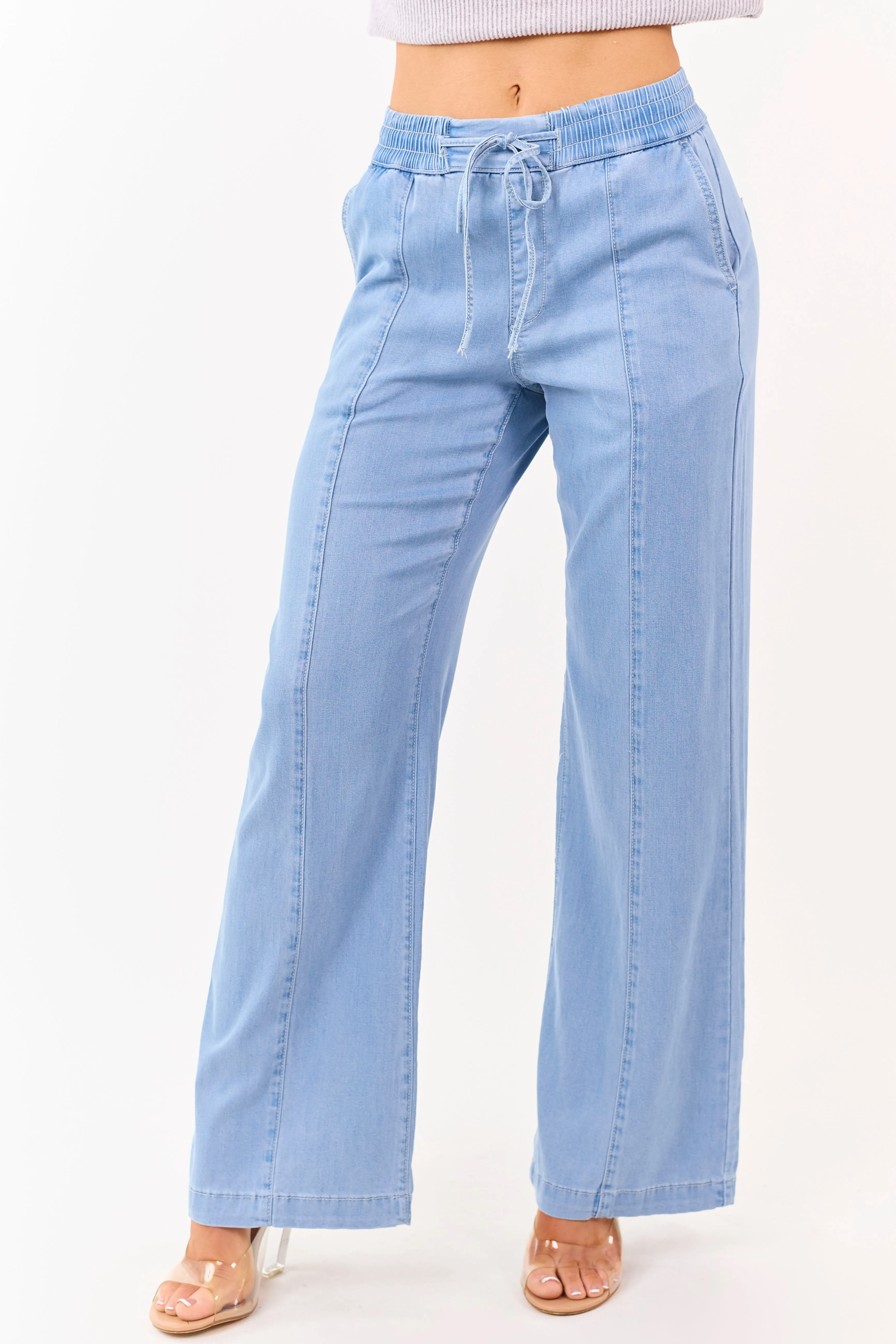 Mica Denim Light Wash Wide Leg Chambray Pants sold by Lime Lush product image thumbnail 2