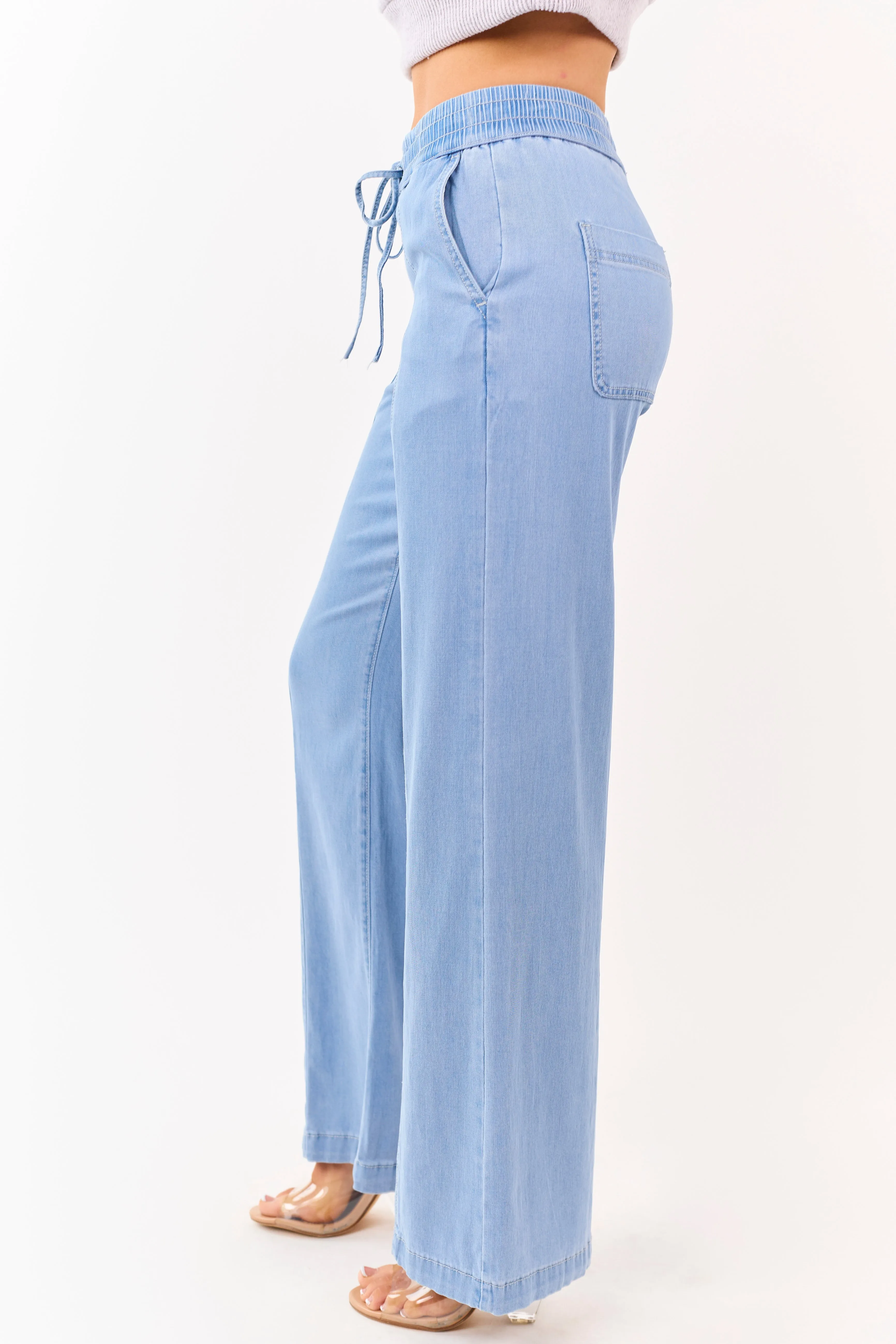 Mica Denim Light Wash Wide Leg Chambray Pants sold by Lime Lush product image thumbnail 3