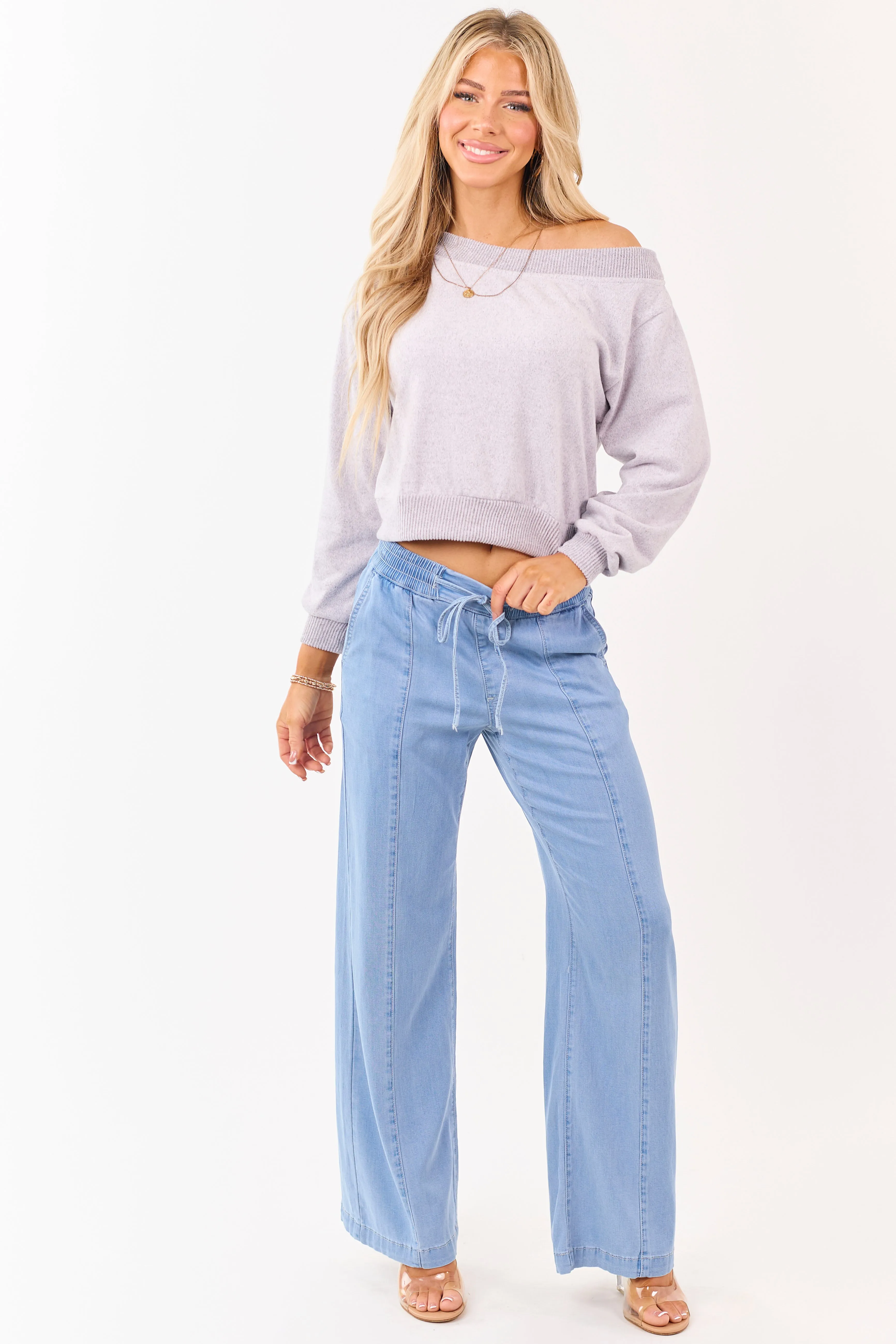 Mica Denim Light Wash Wide Leg Chambray Pants sold by Lime Lush product image thumbnail 5