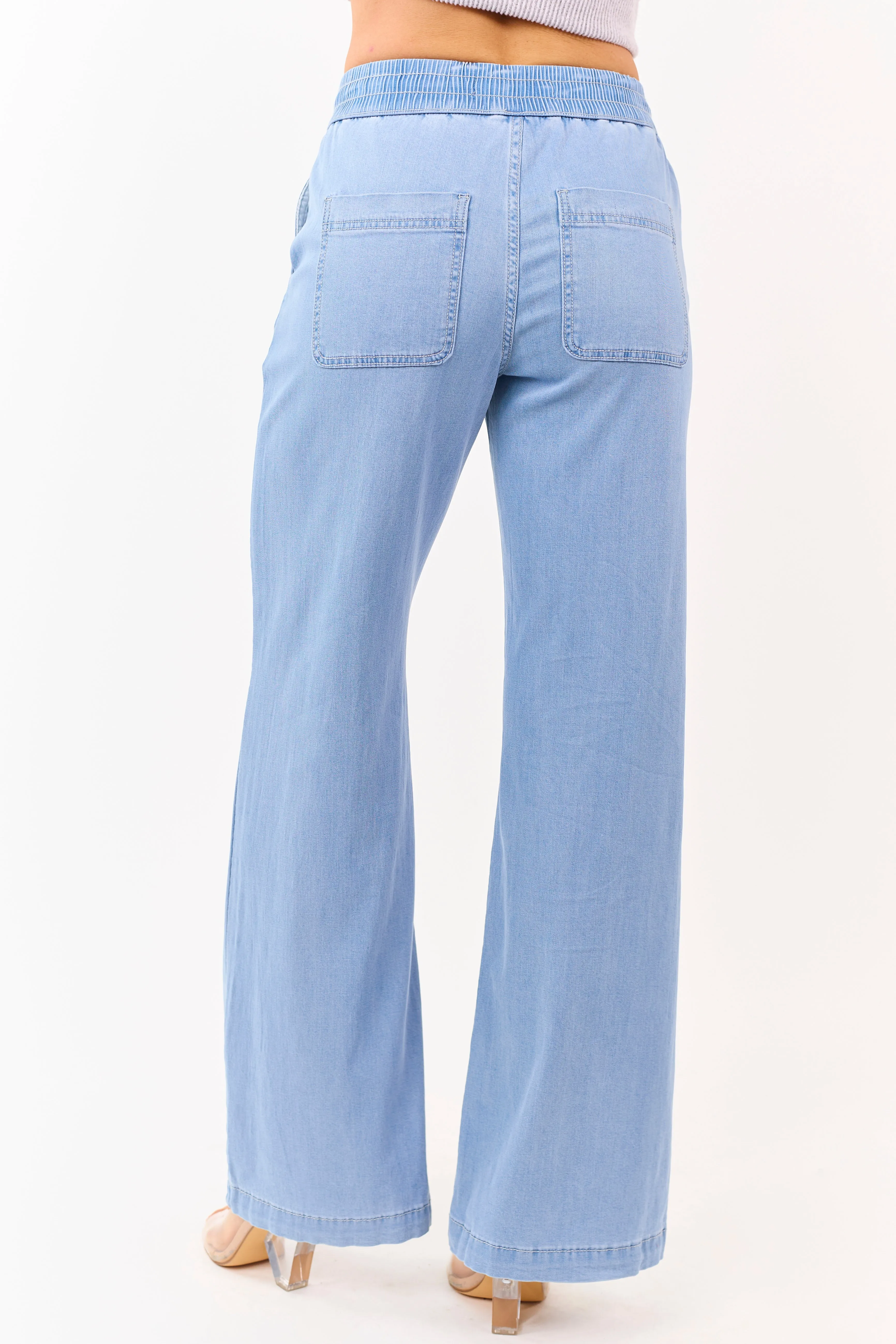 Mica Denim Light Wash Wide Leg Chambray Pants sold by Lime Lush product image thumbnail 4