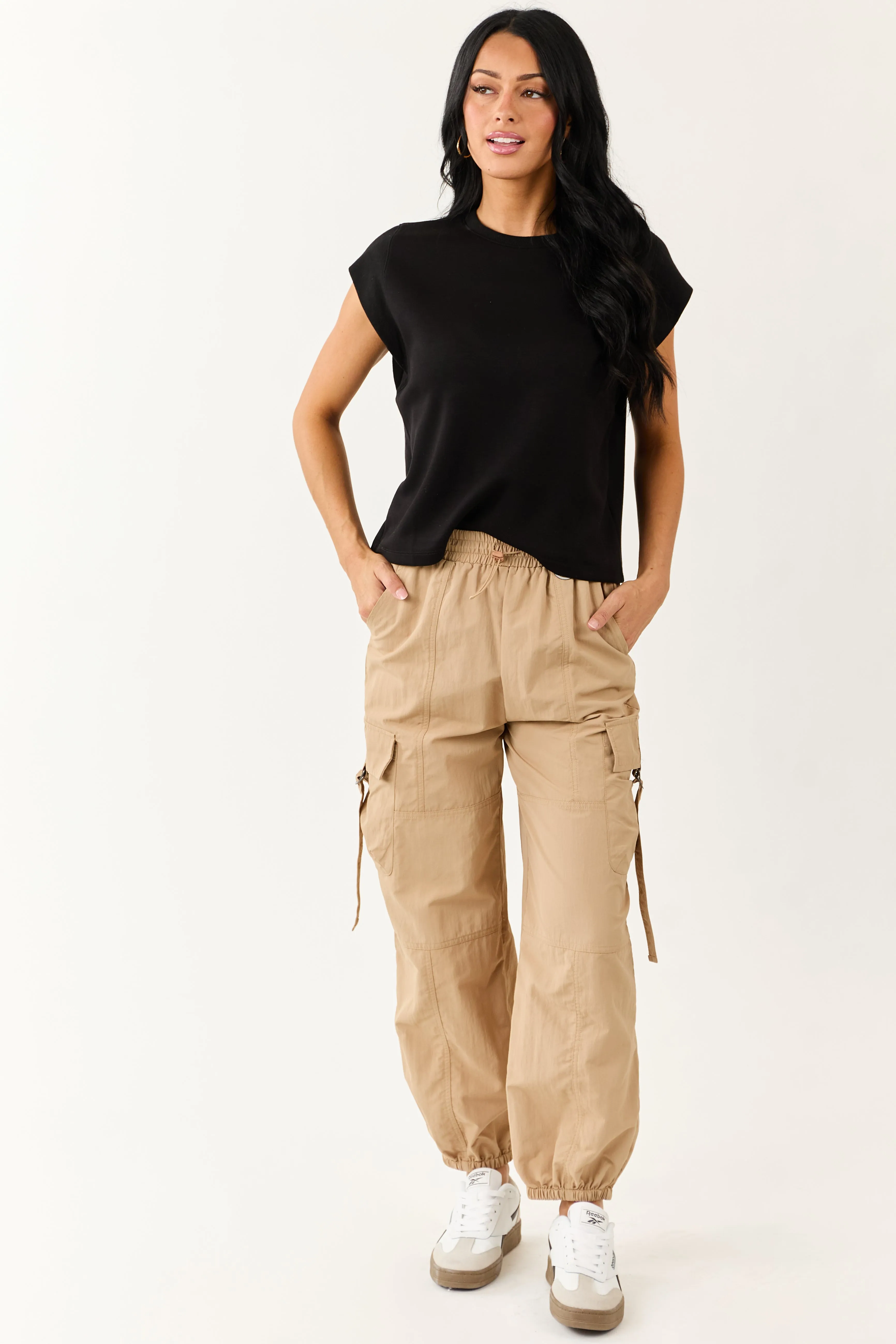 Entro Black Ribbed Soft Cap Sleeve Top sold by Lime Lush product image thumbnail 2