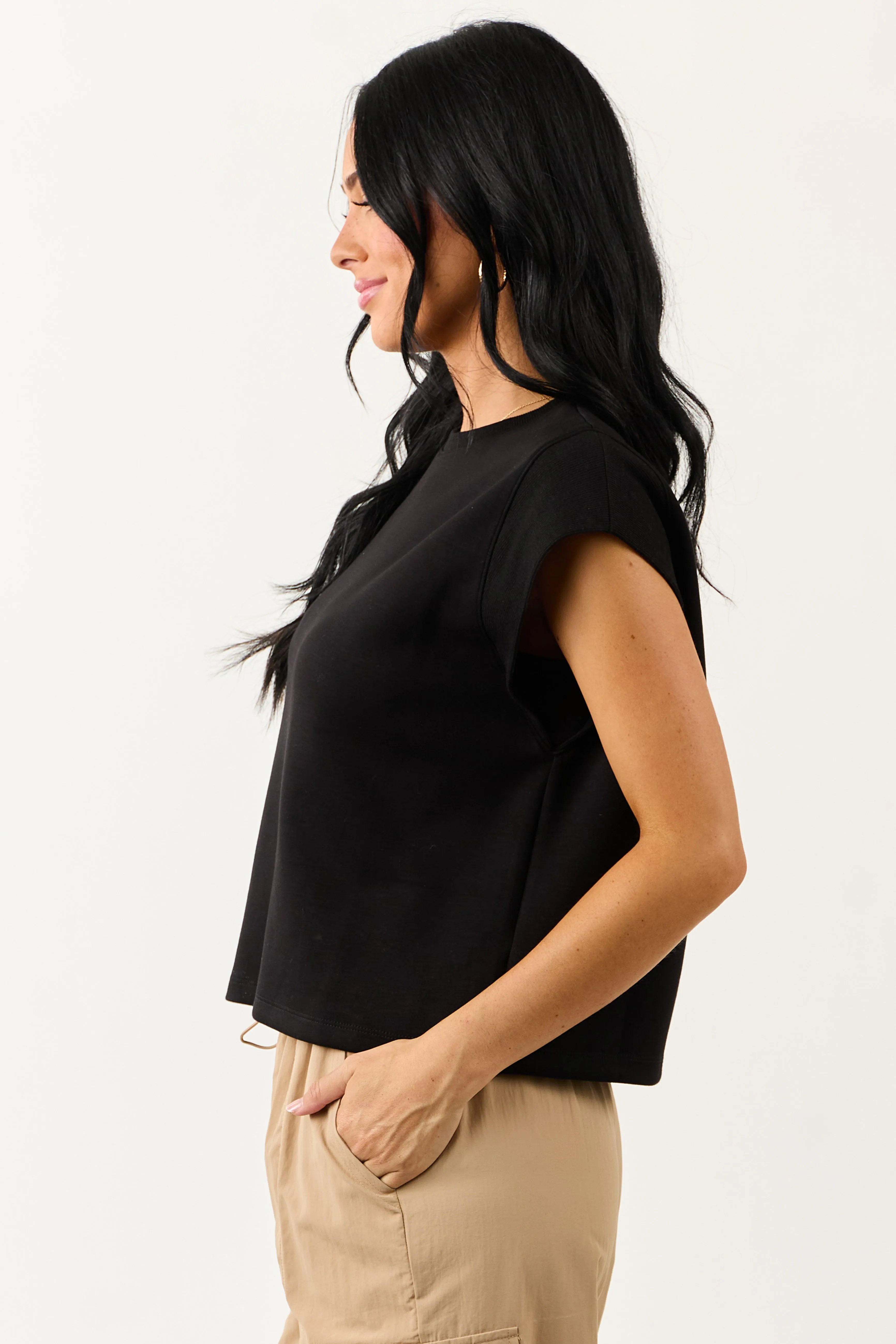Entro Black Ribbed Soft Cap Sleeve Top sold by Lime Lush product image thumbnail 4