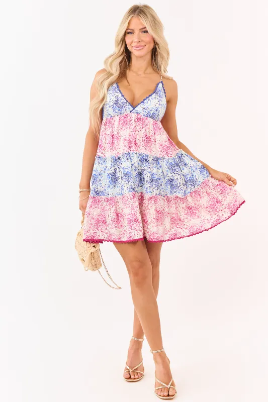 Cream Colorblock Floral Tiered Frill Mini Dress sold by Lime Lush